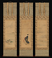 Snow, Moon, and Cherry Blossoms (Yoshiwara in Three Seasons), Chōbunsai Eishi (Japanese, 1756–1829), Triptych of  hanging scrolls; ink, color, and gold on silk, Japan