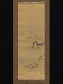 Shichirigahama and Enoshima, Utagawa Hiroshige (Japanese, Tokyo (Edo) 1797–1858 Tokyo (Edo)), Diptych of hanging scrolls; ink and color on silk, Japan