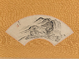 “Lingering Rain over Half the Village”, Urakami (Uragami) Gyokudō 浦上玉堂 (Japanese, 1745–1820), Folding fan mounted as a hanging scroll; ink on paper, Japan