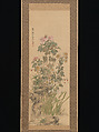 Flowers and Grasses of Autumn, Yamamoto Baiitsu 山本梅逸 (Japanese, 1783–1856), Hanging scroll; ink and color on silk, Japan