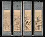 Landscapes of the Four Seasons, Yamamoto Baiitsu (Japanese, 1783–1856), Set of four hanging scrolls; ink and color on silk, Japan