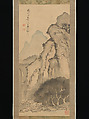 Landscape with Waterfall, Kameda Bōsai (Japanese, 1752–1826), Hanging scroll; ink and color on silk, Japan