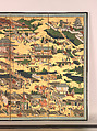 Scenes in and around the Capital, Pair of six-panel folding screens; ink, color, gold, and gold leaf on paper, Japan