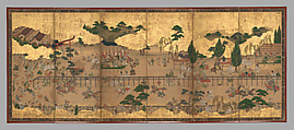 Horse Racing at Kamo Shrine, Pair of six-panel folding screens; ink, color, gold and gold leaf on paper, Japan