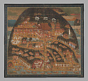 Chōmeiji Temple Pilgrimage Mandala, Hanging scroll remounted as a two-panel folding screen; ink, color, gofun (ground shell pigment), and gold on paper, Japan