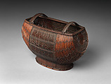 Flower Basket (Hanakago), Sakaguchi Sōsai (Japanese, active mid-20th century), Smoked dwarf and timber bamboo, rattan, and lacquer, Japan