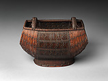 Flower Basket (Hanakago), Sakaguchi Sōsai (Japanese, active mid-20th century), Smoked dwarf and timber bamboo, rattan, and lacquer, Japan
