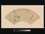 Bush Clover, Suzuki Kiitsu (Japanese, 1796–1858), Folding fan mounted as an album leaf; ink and color on paper, framed, Japan