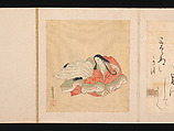Portraits and Poems of the Thirty-six Poetic Immortals, Sumiyoshi Gukei (Japanese, 1631–1705), Album of thirty-six paintings and thirty-six poems; ink, color and gold on silk and paper, Japan