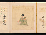 Portraits and Poems of the Thirty-six Poetic Immortals, Sumiyoshi Gukei (Japanese, 1631–1705), Album of thirty-six paintings and thirty-six poems; ink, color and gold on silk and paper, Japan