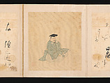 Portraits and Poems of the Thirty-six Poetic Immortals, Sumiyoshi Gukei (Japanese, 1631–1705), Album of thirty-six paintings and thirty-six poems; ink, color and gold on silk and paper, Japan