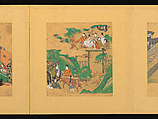 Scenes from The Tale of Genji, Tosa School, Pair of albums (accordion fold) with 
54 illustrations; ink, color and gold on paper, Japan