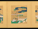 Scenes from The Tale of Genji, Tosa School, Pair of albums (accordion fold) with 
54 illustrations; ink, color and gold on paper, Japan