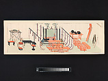 Sixteen Illustrations of Ancient Ceremonial Displays, Furuya Kōrin (Japanese, 1875–1910), Woodblock printed book (orihon, accordion-style binding), ink on paper, Japan