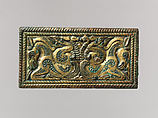 Belt Buckle with Beaked Ungulates, Gilded bronze, North China