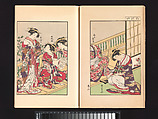 volume a, pages 18, 19 A Mirror of Yoshiwara Beauties, Katsukawa Shunshō 勝川春章 (Japanese, 1726–1792), Woodblock printed book (Japanese-style binding), ink and color on paper, Japan