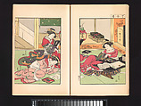 A Mirror of Yoshiwara Beauties, Katsukawa Shunshō 勝川春章 (Japanese, 1726–1792), Woodblock printed book (Japanese-style binding), ink and color on paper, Japan