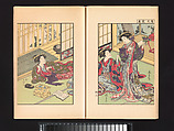 A Mirror of Yoshiwara Beauties, Katsukawa Shunshō 勝川春章 (Japanese, 1726–1792), Woodblock printed book (Japanese-style binding), ink and color on paper, Japan