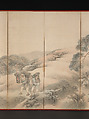 Woodcutters and Fishermen, Matsumura Goshun (Japanese, 1752–1811), Pair of six-panel folding screens; ink and color on paper, Japan