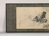 Rock and Waves, Maruyama Ōkyo 円山応挙 (Japanese, 1733–1795), Two-panel folding screen; ink and color on paper, Japan