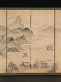 View of West Lake, Kusumi Morikage (ca. 1620–1690), Pair of six-panel folding screens; ink and color on paper, Japan