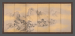 Summer and Autumn Landscapes, Nakabayashi Chikkei (Japanese, 1816–1867), Pair of six-panel folding screens; ink, color, and gold flecks on paper, Japan