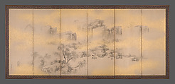 Summer and Autumn Landscapes, Nakabayashi Chikkei (Japanese, 1816–1867), Pair of six-panel folding screens; ink, color, and gold flecks on paper, Japan