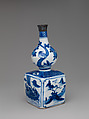 Wine bottle with decoration of landscape and poem, Porcelain painted in underglaze cobalt blue (Jingdezhen ware), China