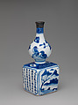 Wine bottle with decoration of landscape and poem, Porcelain painted in underglaze cobalt blue (Jingdezhen ware), China