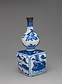 Wine bottle with decoration of landscape and poem, Porcelain painted in underglaze cobalt blue (Jingdezhen ware), China