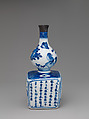 Wine bottle with decoration of landscape and poem, Porcelain painted in underglaze cobalt blue (Jingdezhen ware), China