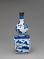 Wine bottle with decoration of landscape and poem, Porcelain painted in underglaze cobalt blue (Jingdezhen ware), China
