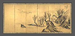 Landscapes with the Chinese Literati Su Shi and Tao Qian, Nagasawa Rosetsu 長澤蘆雪 (Japanese, 1754–1799), Pair of six-panel folding screens; ink and gold leaf on paper , Japan