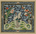 Rank badge with crane, Pearls, coral and glass beads, and silk embroidery on silk satin, China