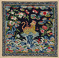 Rank badge with leopard, Silk and metallic thread embroidery on silk satin, China