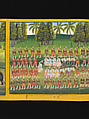 Royal processions, ceremonies and entertainments, Court of King Mindon or Thibaw, or associated workshops, Watercolor and gold on mulberry paper, with gilt lacquered wood covers and cloth lined box, Burma
