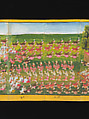 Royal processions, ceremonies and entertainments, Court of King Mindon or Thibaw, or associated workshops, Watercolor and gold on mulberry paper, with gilt lacquered wood covers and cloth lined box, Burma