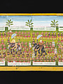 Royal processions, ceremonies and entertainments, Court of King Mindon or Thibaw, or associated workshops, Watercolor and gold on mulberry paper, with gilt lacquered wood covers and cloth lined box, Burma