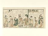 Eight Women Performing New Year Activities, Kubo Shunman Japanese, Woodblock print (surimono); ink and color on paper, Japan