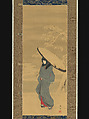 Woman Walking in the Snow, Utagawa Hiroshige (Japanese, Tokyo (Edo) 1797–1858 Tokyo (Edo)), Hanging scroll; ink and color on silk, Japan