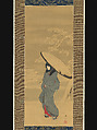 Woman Walking in the Snow, Utagawa Hiroshige (Japanese, Tokyo (Edo) 1797–1858 Tokyo (Edo)), Hanging scroll; ink and color on silk, Japan