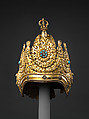 Vajracharya Priest’s Crown, Gilt copper alloy inlaid with semiprecious stones, Nepal