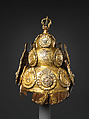 Vajracharya Priest’s Crown, Gilt copper alloy inlaid with semiprecious stones, Nepal