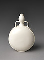 Moon-Shaped Bottle, Soft-paste porcelain with incised decoration under ivory glaze (Jingdezhen ware), China