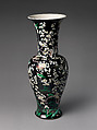 Vase with Plum Blossoms and Birds, Porcelain painted with colored enamels on the biscuit (Jingdezhen ware), China