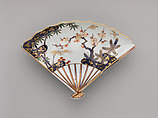 Fan-Shaped Dish, Porcelain painted with cobalt blue under and colored enamels over transparent glaze (Hizen ware; Imari type), Japan