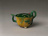 Teapot in Shape of a Lotus Plant, Porcelain with raised and applied decoration under colored glazes (Jingdezhen ware), China