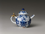 Teapot, Porcelain painted with cobalt blue under transparent glaze (Jingdezhen ware); European mount, China