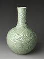 Vase with dragon and clouds, Porcelain with carved decoration under celadon glaze (Jingdezhen ware), China