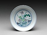 Dish with Lotus Pond, Porcelain painted with cobalt blue under and colored enamels over transparent glaze (Jingdezhen ware), China